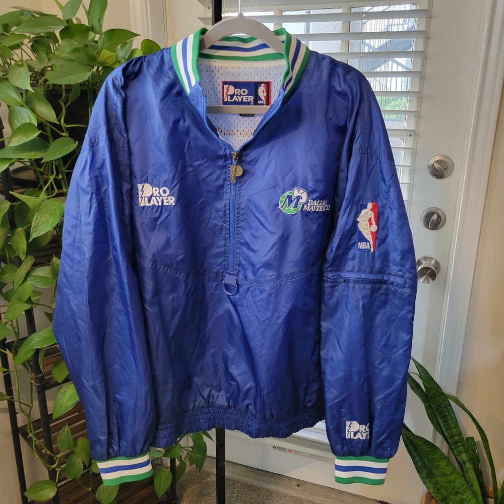 Vintage Dallas Mavericks Pro Player NBA Windbreaker Jacket Blue Mens Large 90s